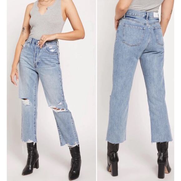 Pistola Jeans Size 4 26 Cassie Super High Rise Straight Crop Light Wash Distress - Picture 1 of 7